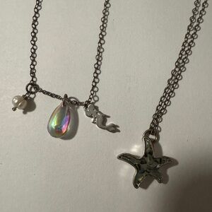 Silver Mermaid and Starfish Necklace Set